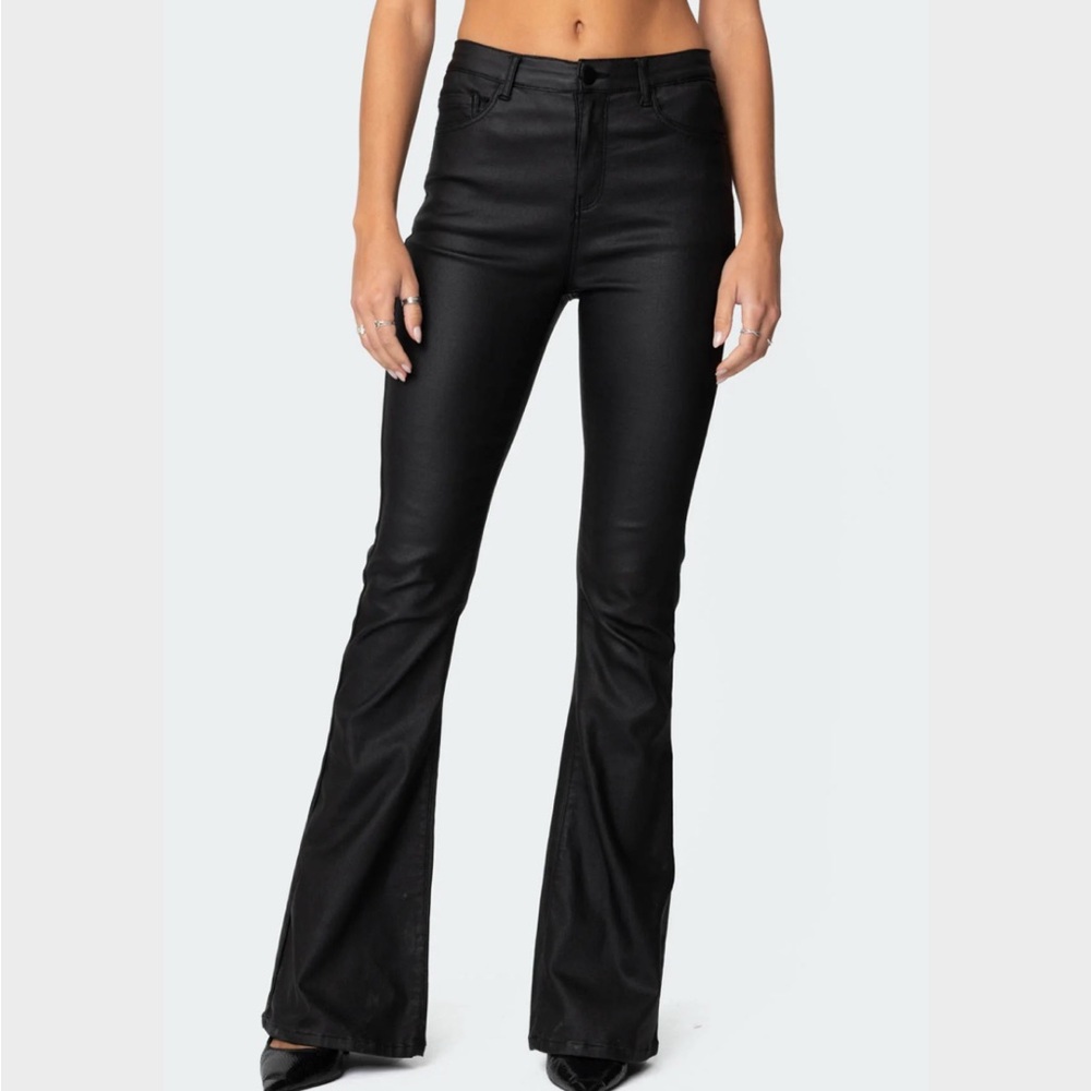 Edikted - Luna Faux Leather Flare Jeans